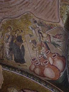 فسيفساء في كنيسة خورا بإسطنبول تصور عرس قانا، الذي أقام فيه يسوع أولى معجزاته وفق المعتقد المسيحي.