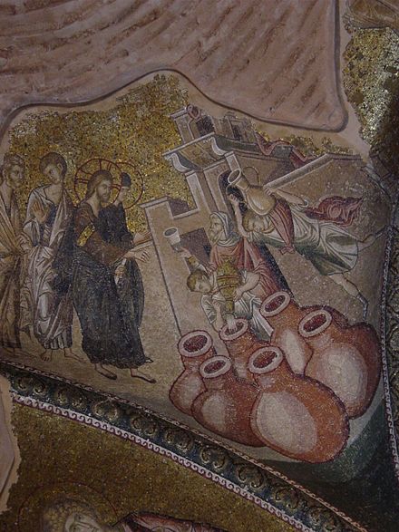 Mosaic depicting the wedding feast in Cana