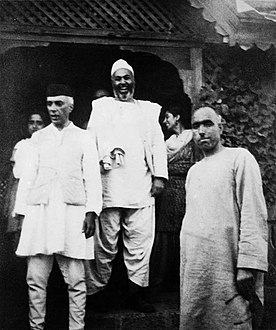 Jawaharlal Nehru with Abdul Samad Khan and Sheikh Abdullah in 1946.jpg