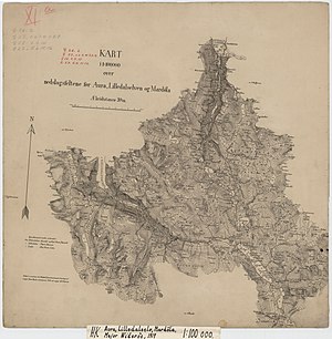 300px kart i 1 100000 over nedslagsfeltene for aura%3b lilledalselven og mard%c3%b6la%2c h%c3%b8yfjellkommisjonen%2c 1919