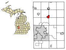 Kent County Michigan opgenomen en niet-opgenomen gebieden Rockford Highlighted.svg