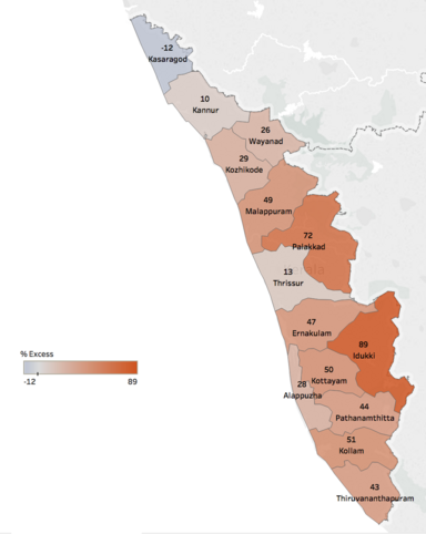 1 June 2018 - 22 August 2018 Kerala - Cumulative rainfall by district 2018.png