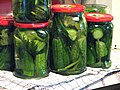 Cucumbers pickled in glass jars (Poland)