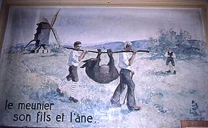 Peinture murale du groupe scolaire Jules Ferry à Conflans-Sainte-Honorine réalisée en 1936 par un peintre inconnu.