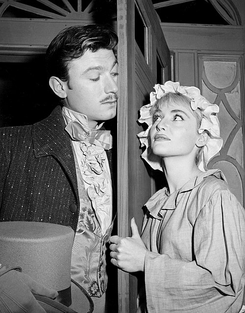 Harvey and Diane Cilento in the television play The Small Servant. Both made their U.S. television debuts in this production for The Alcoa Hour (1955)