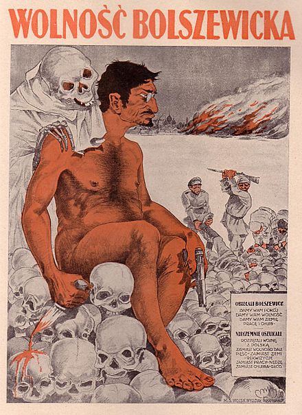 "Bolshevik freedom" with nude of Trotsky in a Polish propaganda poster, Polish–Soviet War (1920)