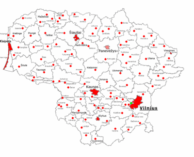 Lokalizacja miast na Litwie