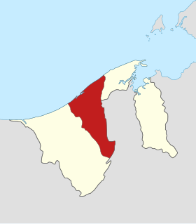 Distrikt Tutong vyznačený na mapě Bruneje