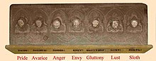 Linchmere church carving representing the 7 deadly sins Lynchmere - church heads.jpg