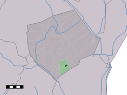 The village centre (dark green) and the statistical district (light green) of Valthe in the municipality of Borger-Odoorn.