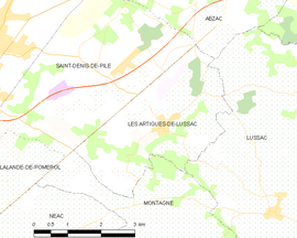 Mapa obce Les Artigues-de-Lussac