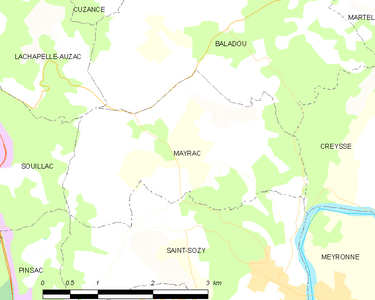Carte représentant le territoire de Mayrac et des communes limitrophes