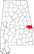 リー郡の位置を示したアラバマ州の地図