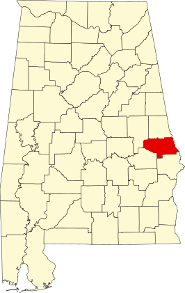 Locatie van Lee County in Alabama