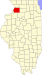 Map of Illinois highlighting Whiteside County