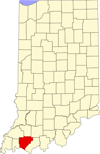 Location of Warrick County in Indiana Map of Indiana highlighting Warrick County.svg