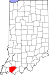 Map of Indiana highlighting Warrick County Map of Indiana highlighting Warrick County.svg