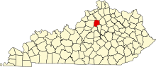 Location of Franklin County in Kentucky Map of Kentucky highlighting Franklin County.svg