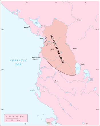 Principality of Arbër at its maximum extension