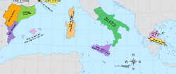 Diakronikong mapa ng mga teritoryong nasa ilalim ng Korona ng Aragon