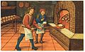 Un boulanger avec son mitron ; les miches rondes de l'illustration étaient les plus courantes.