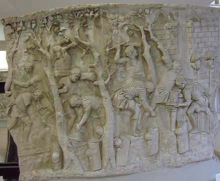 Road construction shown on Trajan's Column in Rome
