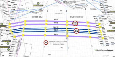 North Atlantic Tracks for the westbound crossing of February 24, 2017, with the new RLAT Tracks shown in blue NAT-Tracks-24FEB17.png