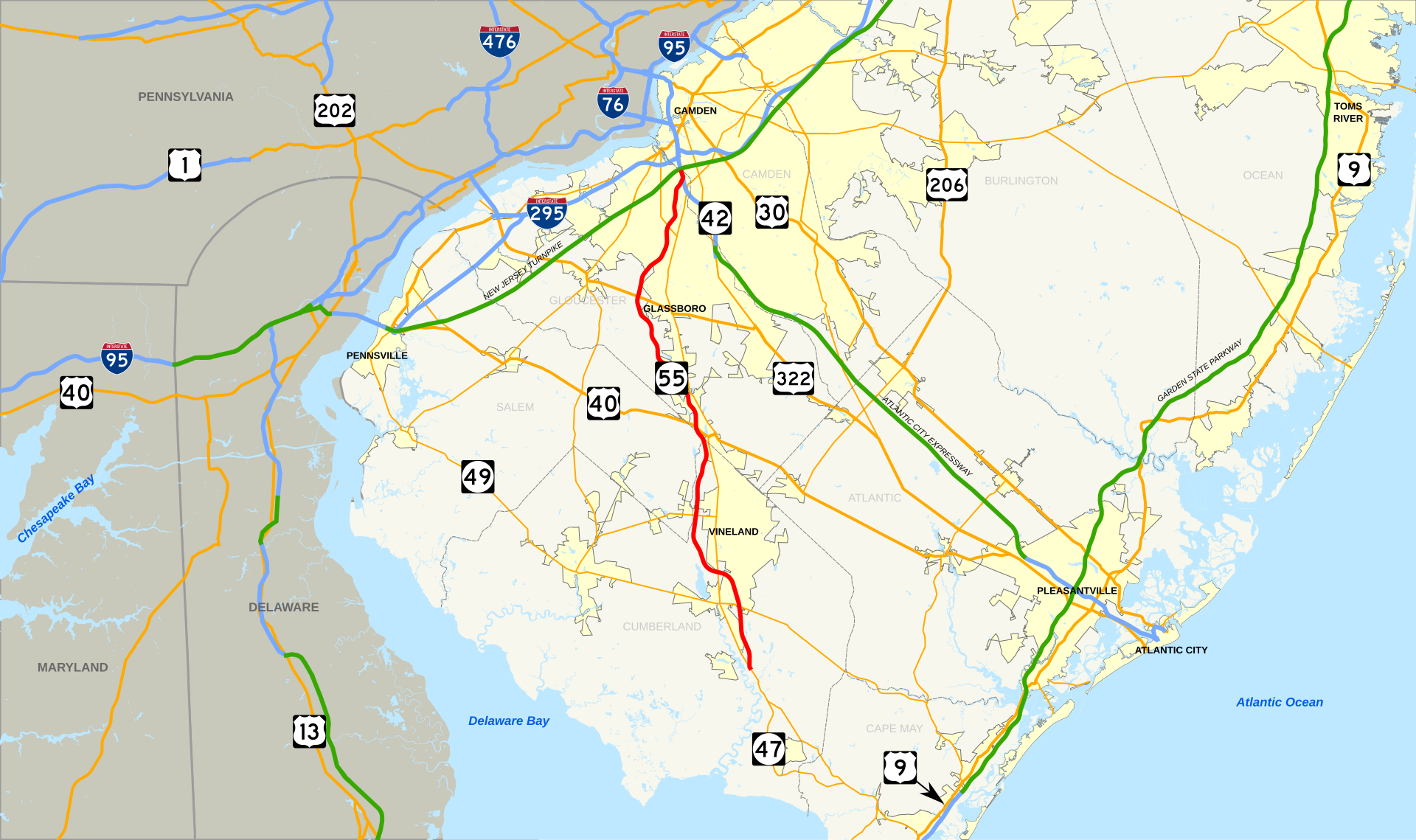 Route price. Шоссе Нью джерси карта. Route 55. Watching на карте Нью джерси. NJ Glassboro на карте.