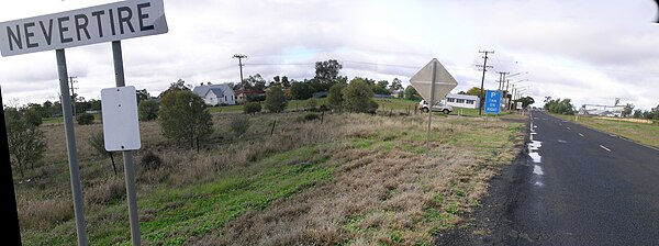 A typical narrow width of Mitchell Highway in the regional New South Wales village of Nevertire