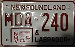Номерной знак мотоцикла Newfoundland & Labrador 2005 - MDA-240.jpg