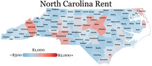 1 bedroom rent by county in North Carolina (2021)

$2,000+

$1,000

~$500 North Carolina Rent.webp