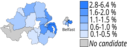 NI Conservative vote share by percentage in the 2015 General Election Northern Ireland Conservatives by constituency - general election 2015.svg