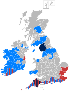 Mapa Britských ostrovů zobrazující postižené regiony