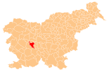 Map of Slovenia, position of Vrhnika highlighted