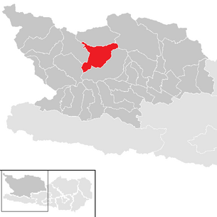 Kommunen Obervellach kommune i Spittal an der Drau-distriktet (klikkbart kart)