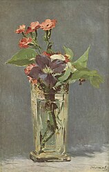 Carnasiwn a Clematis mewn Fâs Gwydr, 1883 Musée d'Orsay,