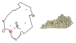 Rockportin sijainti Ohio Countyssa, Kentucky.