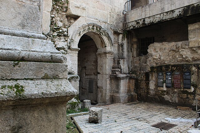Old Roman era gate beneath the Damascus Gate (Bab al-'Amud) in Jerusalem