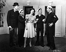 Arthur Treacher, Pat Harrington, Ethel Merman, Frank Hyers and Rags Ragland in the original Broadway production of Panama Hattie (1940) Panama-Hattie-1940.jpg