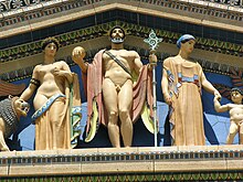 Group in polychrome terracotta, Philadelphia Museum of Art, sculptor C. Paul Jennewein, 1933 Pediment, Philly Art Museum (3).jpg
