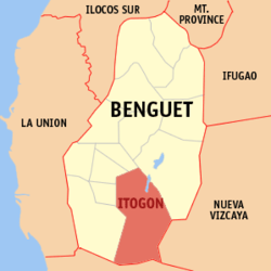 Mapa han Benguet nga nagpapakita kon hain nahamutang an Itogon.