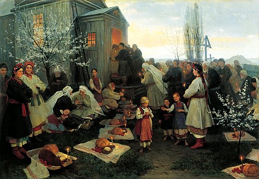 Чекајући освештење васкршњег јела у Малорусији, Руска Империја.