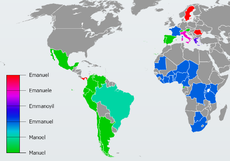 Land hvor navnene Manuel, Manoel, Emmanuel, Emmanoyil, Emanuele eller Emanuel er mye brukt.
