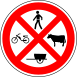 No pedestrians, animals, or vehicles except automobiles and motorcycles (C4E)