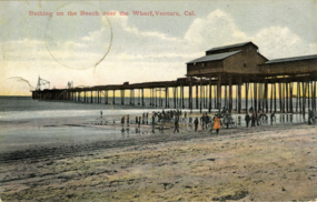 Ventura Pier, c. 1910 Postcard, Bathing on the Beach near the Wharf, Ventura.png