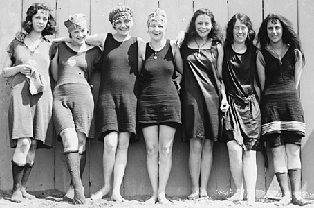 Female swimmers posing at the Tidal Basin Bathing Beach (1920)