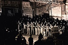 Protesters linking arms to prevent San Francisco Sheriffs' deputies from evicting elderly tenants. August 4, 1977. Protesters in front of the International Hotel.jpg