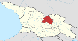 Location of South Ossetia (red) in Georgia. The overlapping borders of the de jure Imereti region and the de facto Republic of South Ossetia.