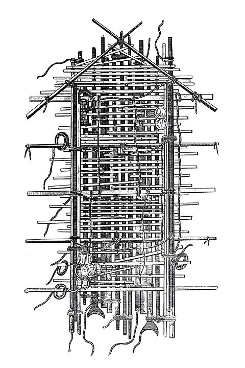 Vue en plan du radeau de la Méduse, Illustration réalisée par l’ingénieur-géographe Alexandre Corréard.