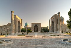 Image 3The Registan and its three madrasahs. From left to right: Ulugh Beg Madrasah, Tilya-Kori Madrasah and Sher-Dor Madrasah, Samarkand, Uzbekistan (from History of Uzbekistan)